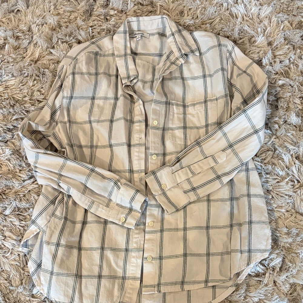 Madewell Cream Plaid Button-Down Shirt